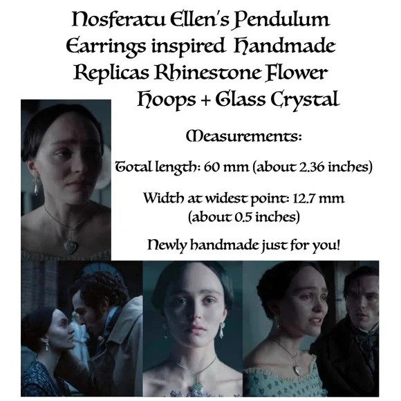 Nosferatu Ellen’s Pendulum Earrings Handmade Replicas Flower Hoops + Crystals - Picture 13 of 14